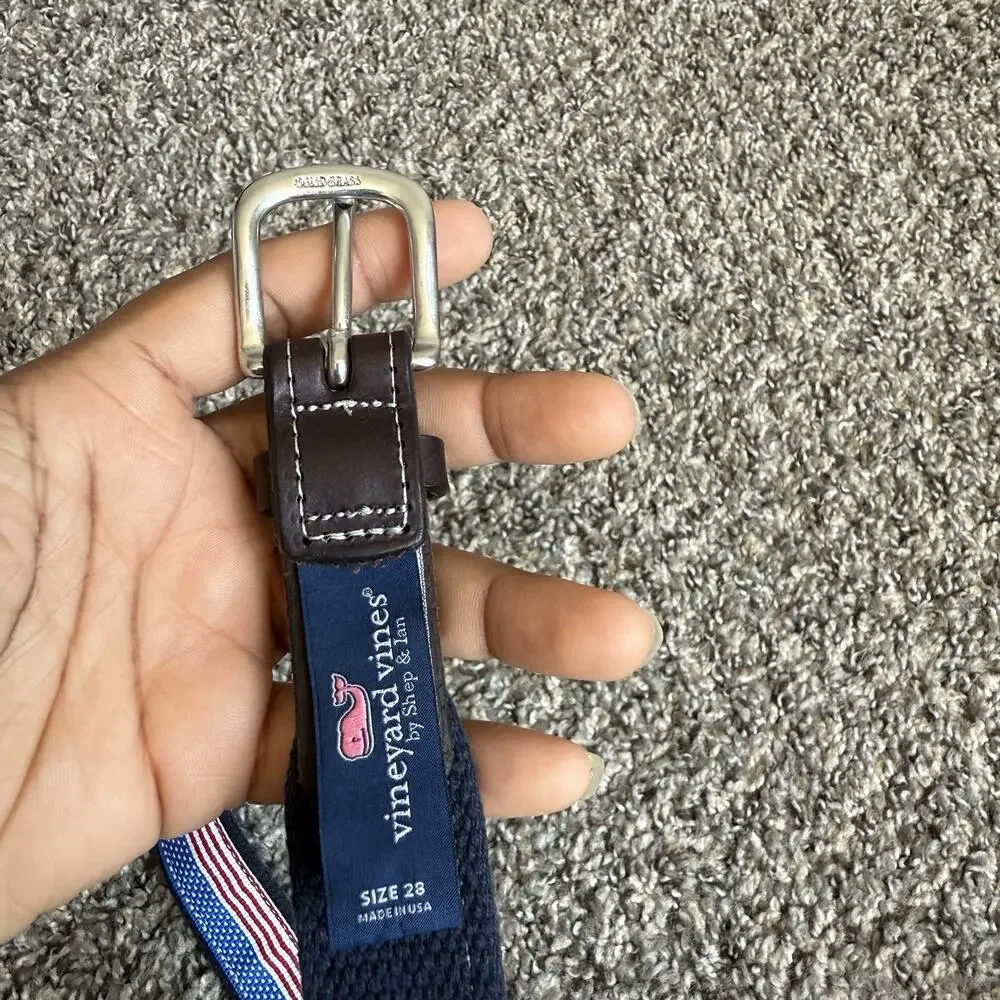 Vineyard Vines Belt Boy Size 28 Brown Navy Blue American Flag USA Canvas New